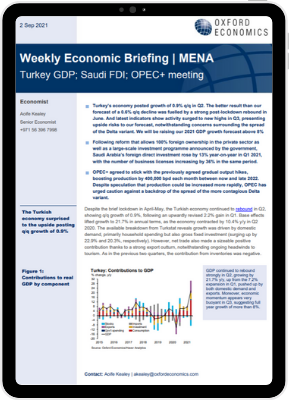 MENA | Turkey GDP; Saudi FDI; OPEC+ meeting | Oxford Economics