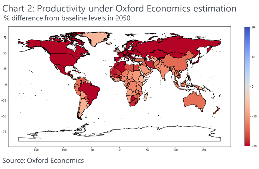 The Oxford Economics estimated impact on productivity from climate change in cooler countries