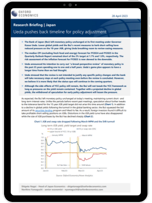 Japan: Ueda pushes back timeline for policy adjustment