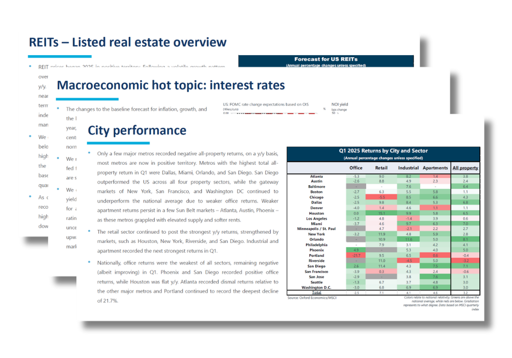 Real estate market outlook reports by Oxford Economics