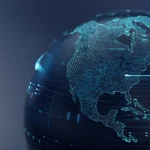 Digital Globe With Highlighted North America Continent Map, Representing Global Tech And Data Connectivity in a Region